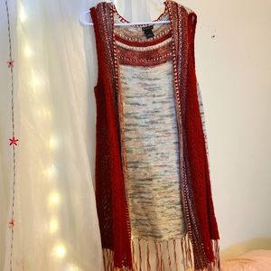 New Directions Red Boho Sleeveless Duster Size XL